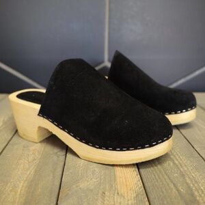Womens Rag & Co Darcie Black Suede Wooden Clogs Handmade Mule Lotta Swedish Shoe